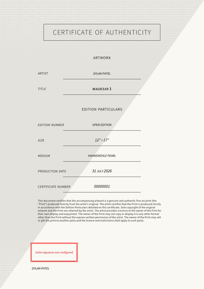 Magician 1 — Certificate of Authenticity